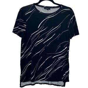 Alfani Round Neck Short Sleeve Abstract Print T-Shirt Black & White XS